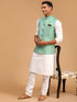 Men's Green Jacquard Nehru Jacket With Kurta Pyjama Set